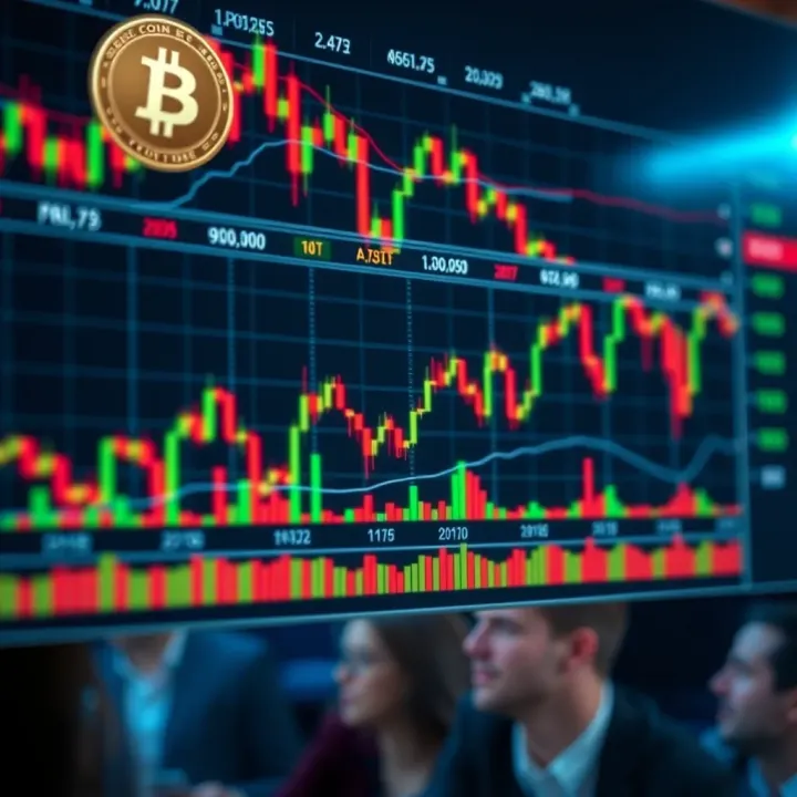 Graph showing bitcoin price fluctuations with market indicators