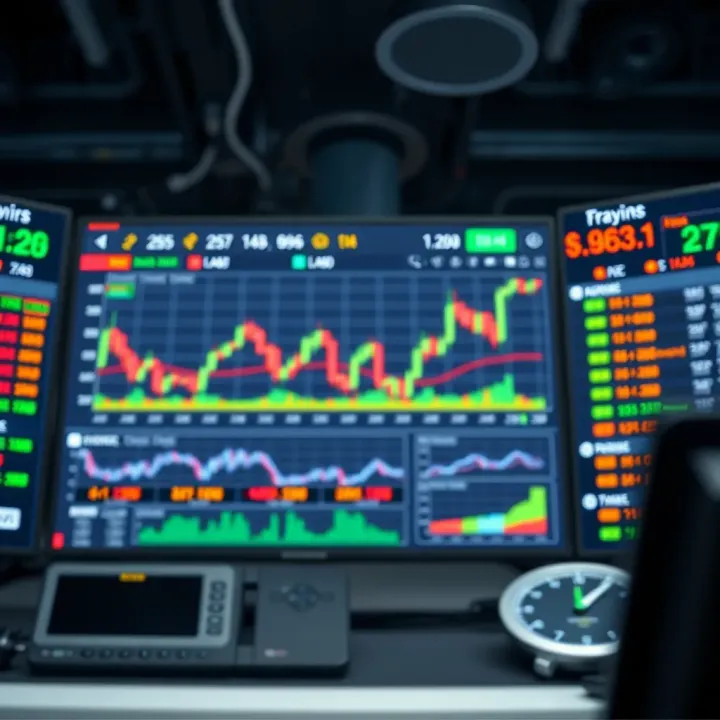 Interface of automated trading software displaying charts, indicators, and risk management tools