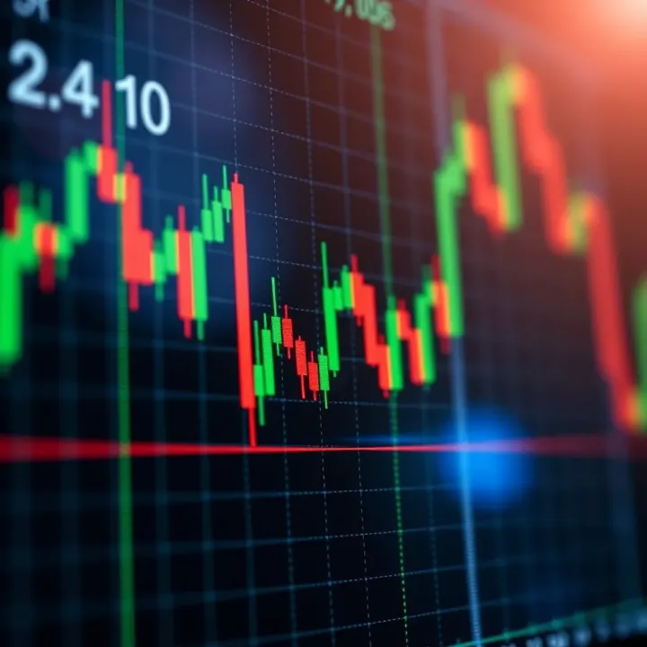 Illustration of common chart pattern formations on a financial candlestick graph