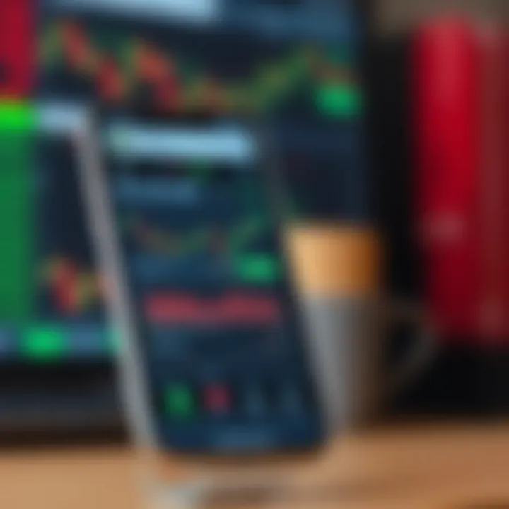 Mobile device displaying a South African online trading app interface with charts and market data