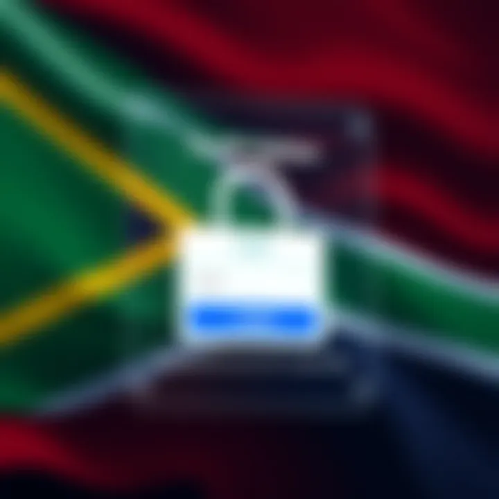 Secure login interface of Pocket Option platform with South African flag in the background