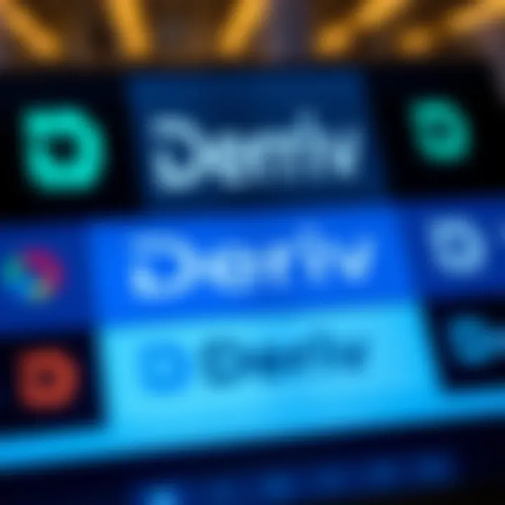 Various applications of the Deriv logo on digital and print platforms showcasing brand consistency