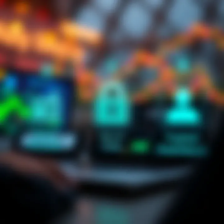 Illustration of secure online trading with icons representing account security, fees transparency, and customer support