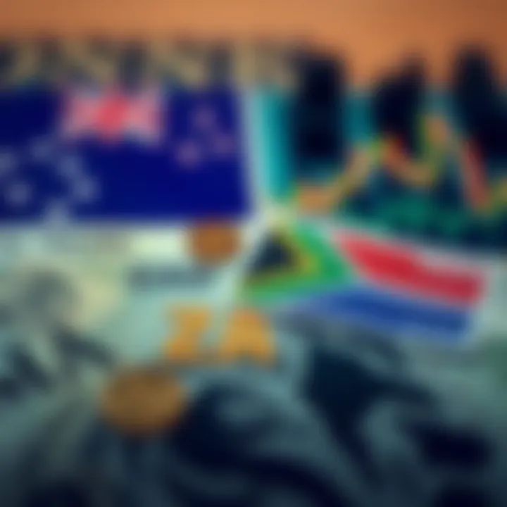 Illustration of economic and geopolitical factors influencing currency exchange between New Zealand and South Africa