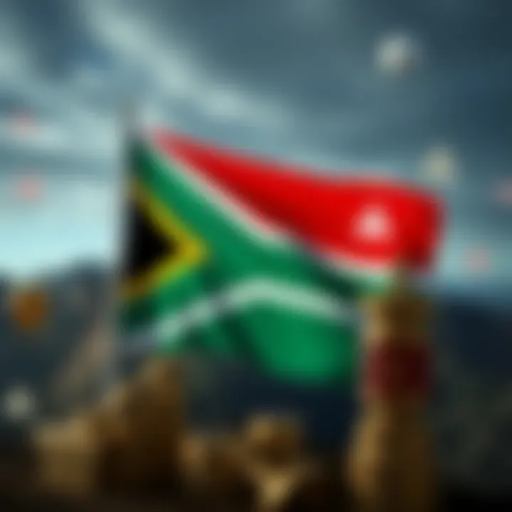 South African flag with financial symbols representing trading risks and regulations