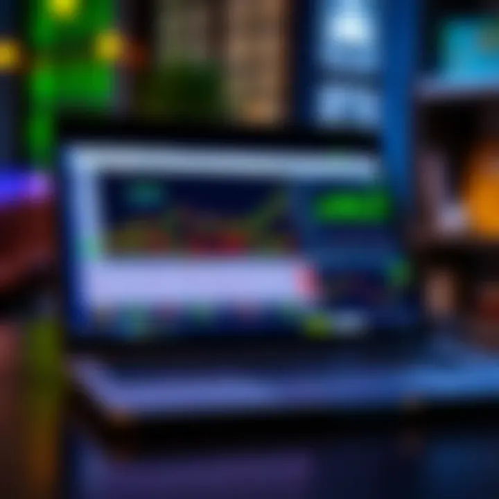 Illustration of a laptop displaying index trading platforms with financial data