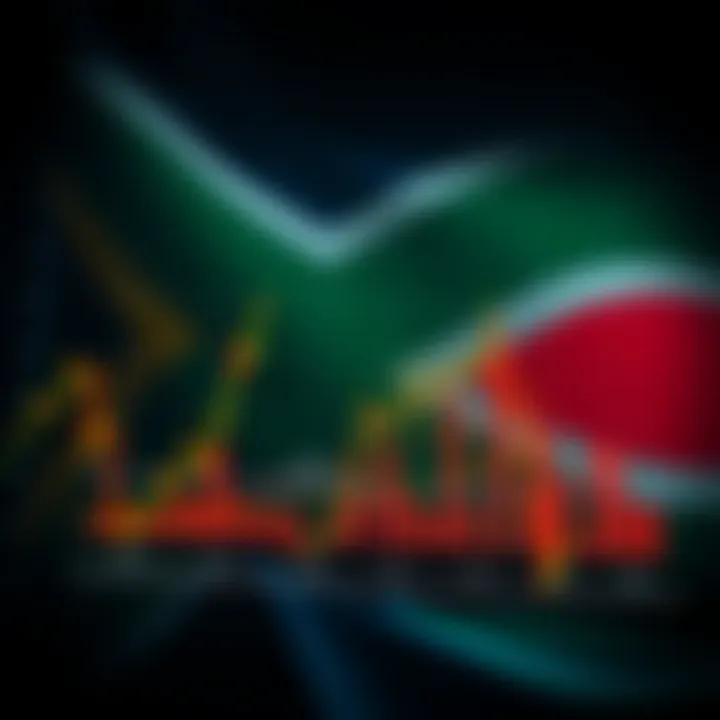 Graph showing risk management strategies with financial indicators and South African flag background