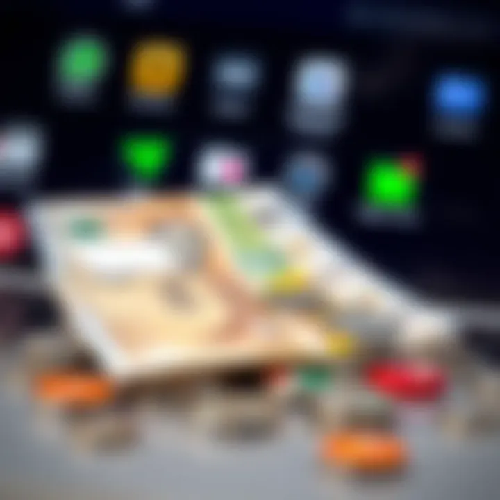 A collection of South African Rand banknotes alongside various online payment method icons on a digital background