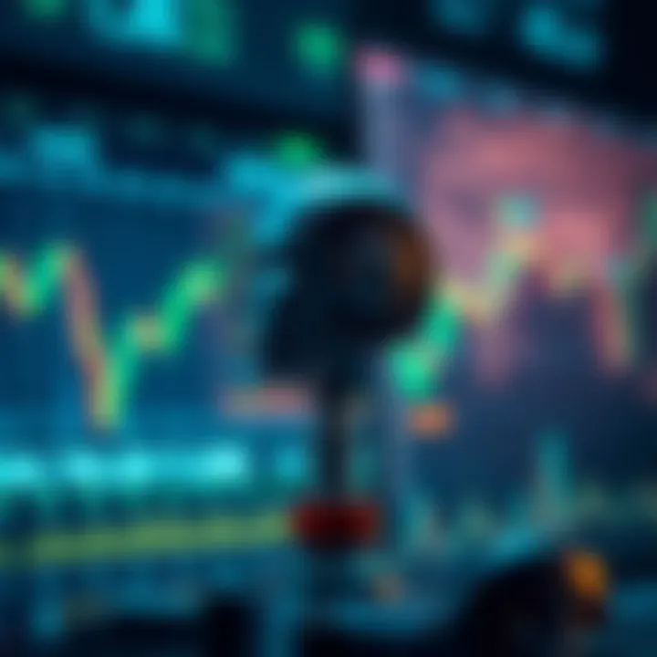 Digital Algorithm Managing Investment Portfolio with Financial Charts Conceptual illustration of digital algorithm managing investment portfolio with financial charts