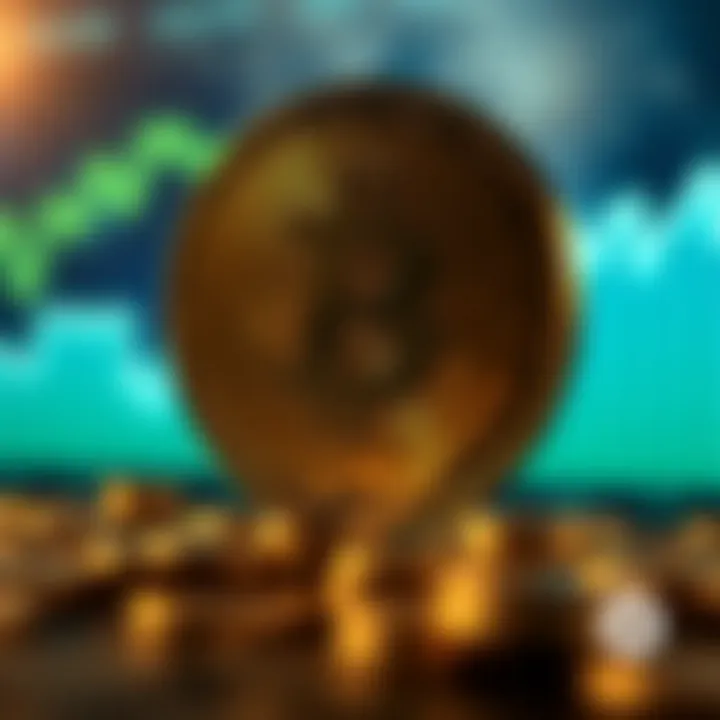 Digital representation of Pepe Coin symbol with upward market trend lines in the background