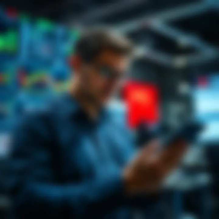 Trader analyzing charts and notes on a digital device to evaluate recent trades