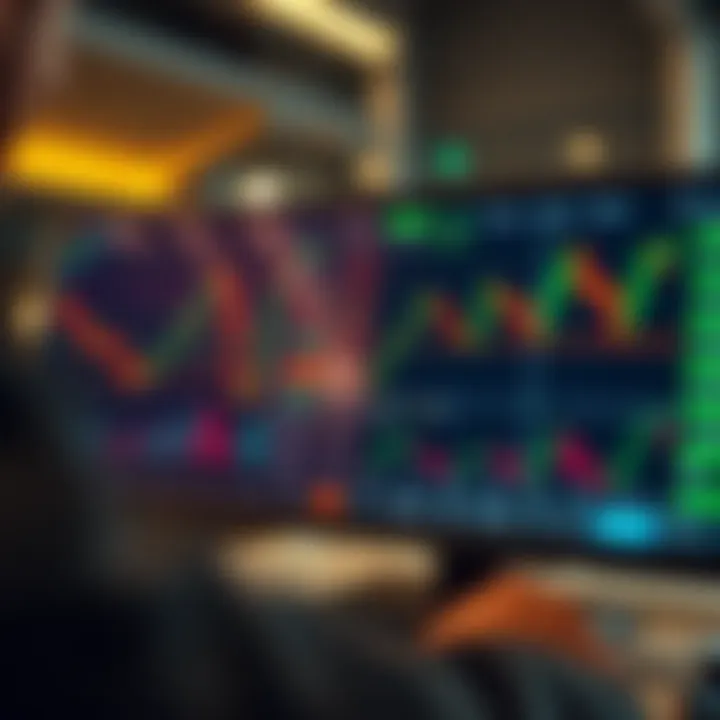 Digital trading platform interface showing charts and trading options