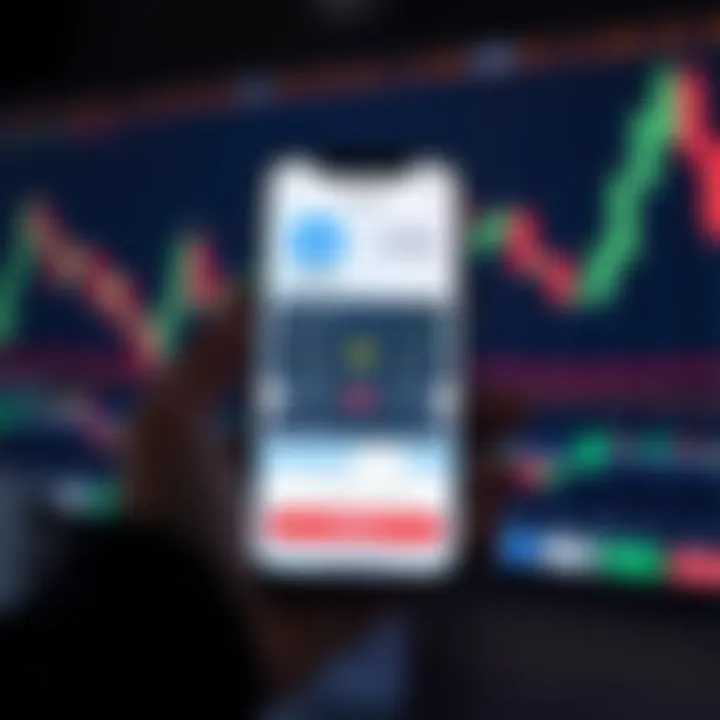Illustration of a mobile device displaying forex signals from Telegram with currency charts in the background