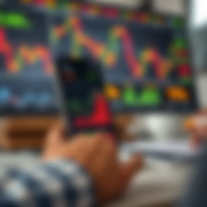 Illustration showing financial charts and a smartphone representing the operation of pocket brokers in South Africa