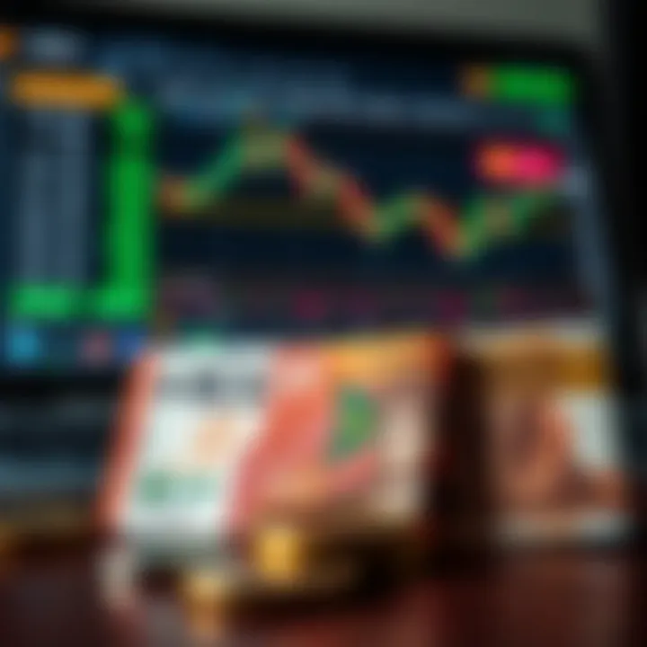 South African Rand coins and banknotes next to a digital trading platform showing RCG Markets interface