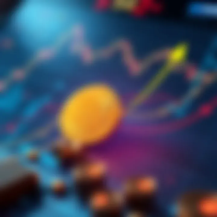 Visual representation of cryptocurrency growth with digital coin icons and upward financial graphs