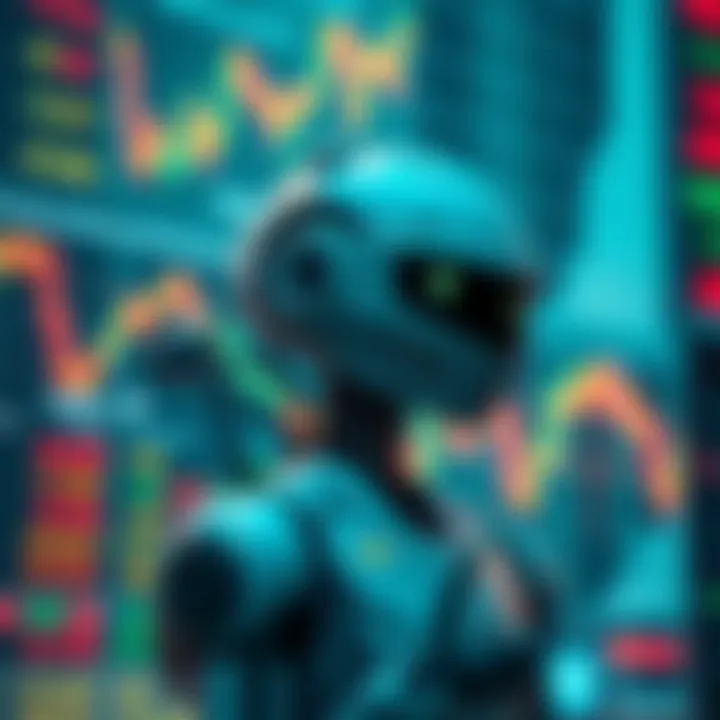 Conceptual representation of a robot interacting with financial charts and market indicators