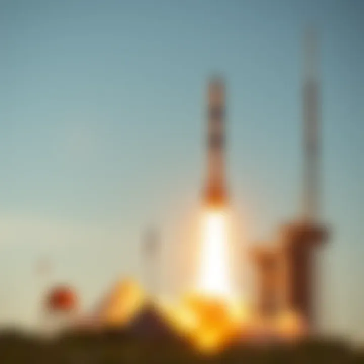 Falcon rocket launching from a spaceport against a clear sky