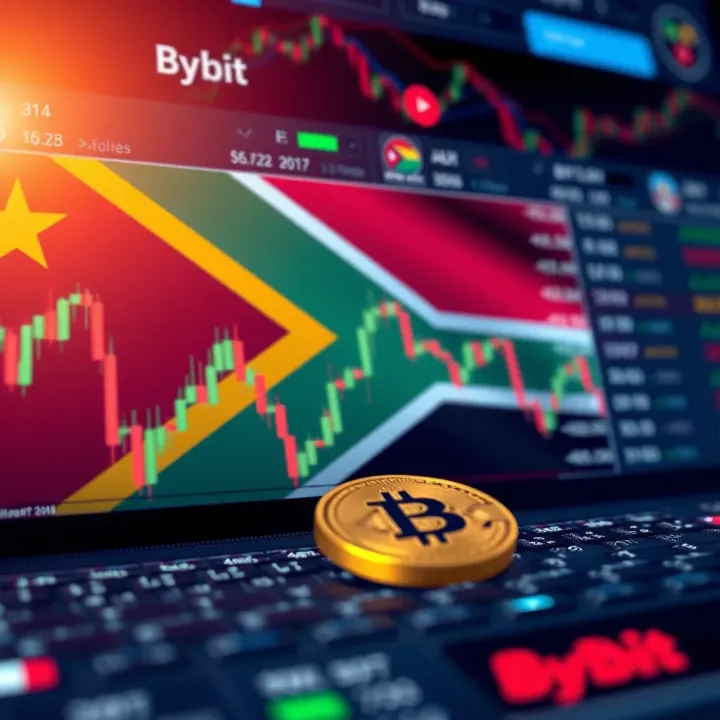 Illustration depicting cryptocurrency trading interface with South African flag in the background