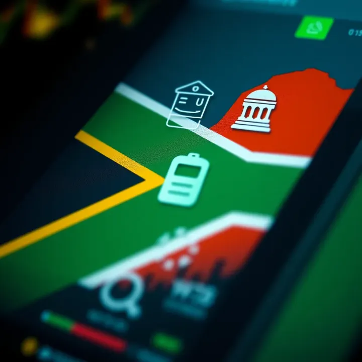 South African flag overlay with forex trading icons representing local trading conditions and compliance