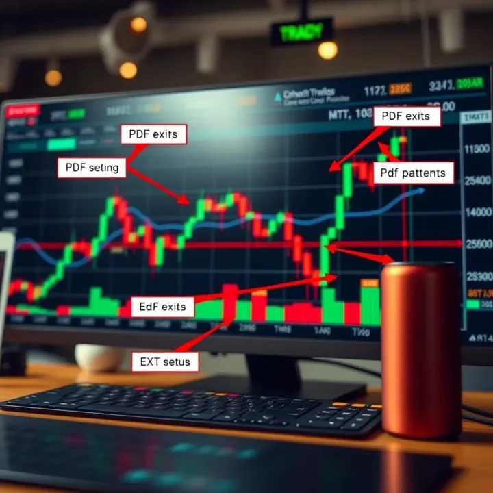 Visual representation of a trading setup using chart patterns with annotations highlighting entry and exit points