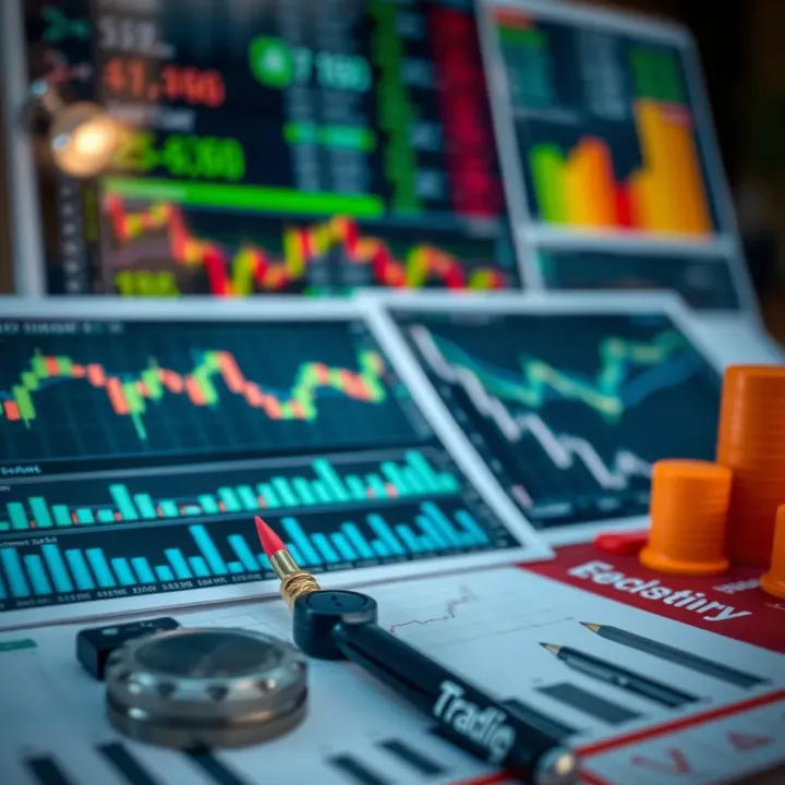 Various trading tools including charts, indicators, and risk management icons