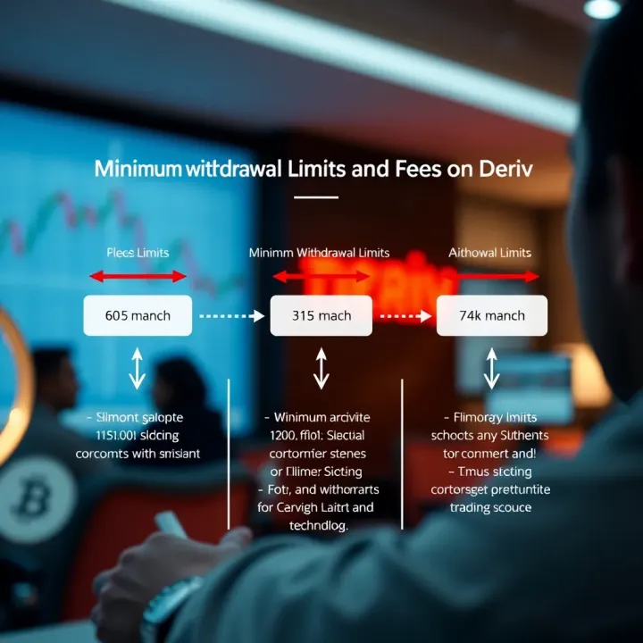 Diagram explaining the minimum withdrawal limits and fee structure for Deriv trading platform users