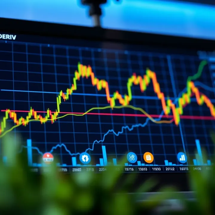 Graph depicting financial market trends with icons representing various trading instruments