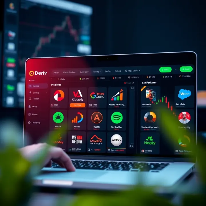 Screenshot of Deriv online trading platform interface showing various trading products available for South African traders