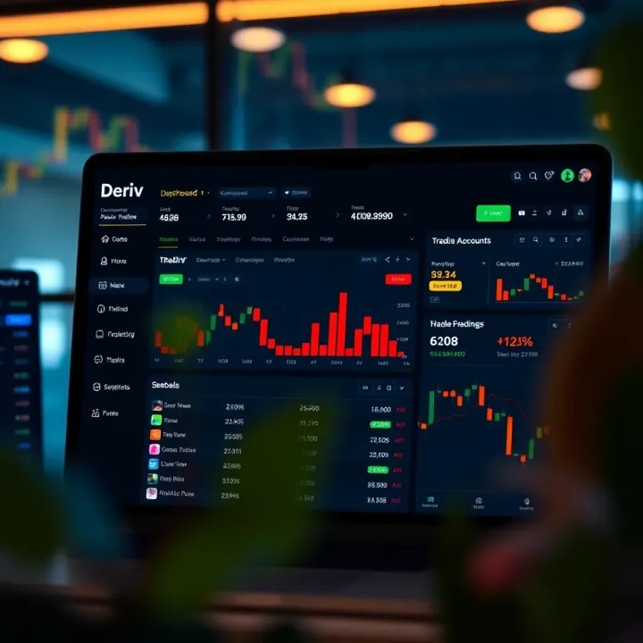 Dashboard view showing trading account overview and key features after login on Deriv platform