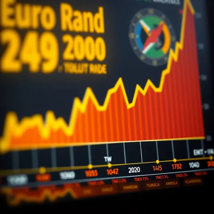 Graph showing euro to South African rand exchange rate fluctuations over time