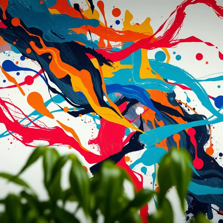 Abstract artwork featuring dynamic brushstrokes and vibrant colors reflecting Takashi Kotegawa's unique artistic style