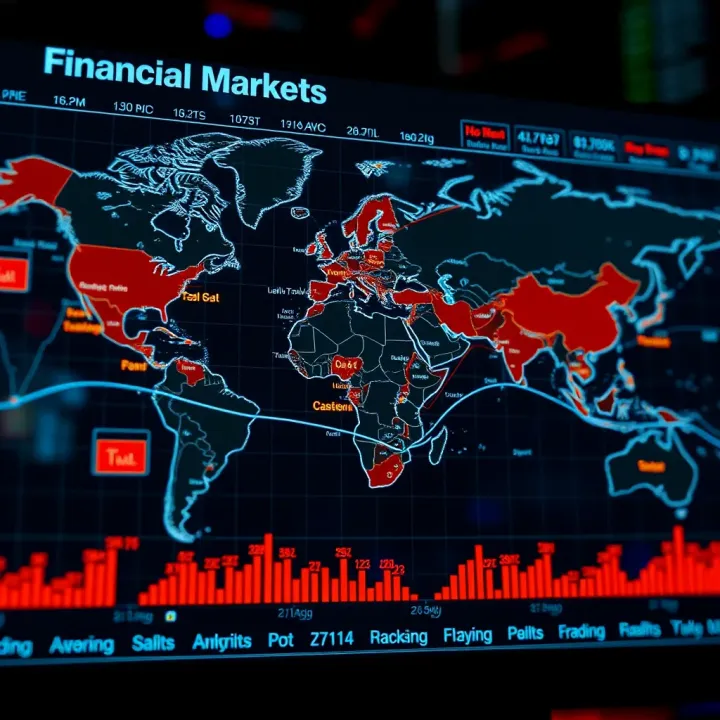 Global financial markets map highlighting major trading hubs and key economic indicators