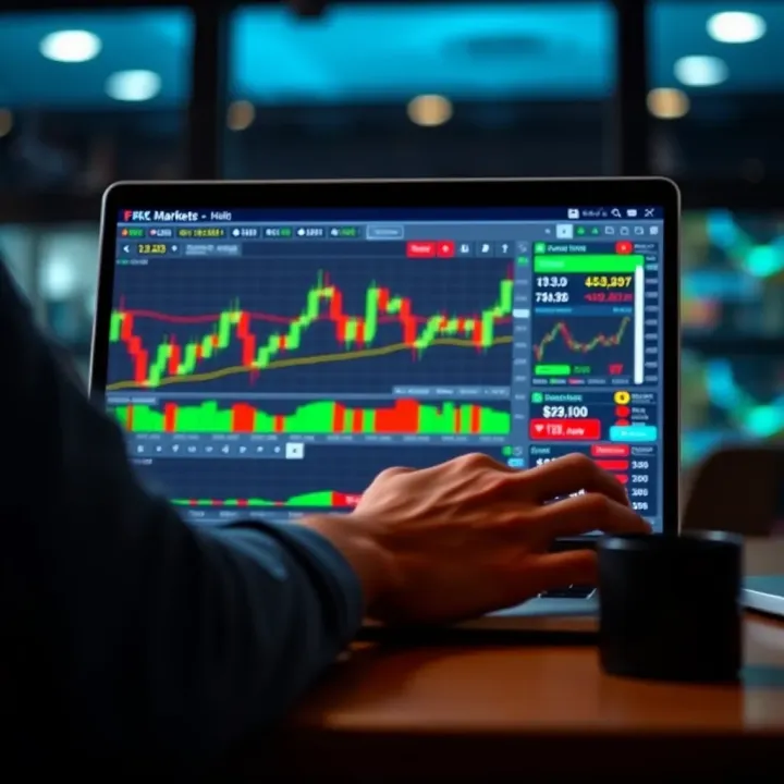 User engaging with FBK Markets trading platform on a laptop