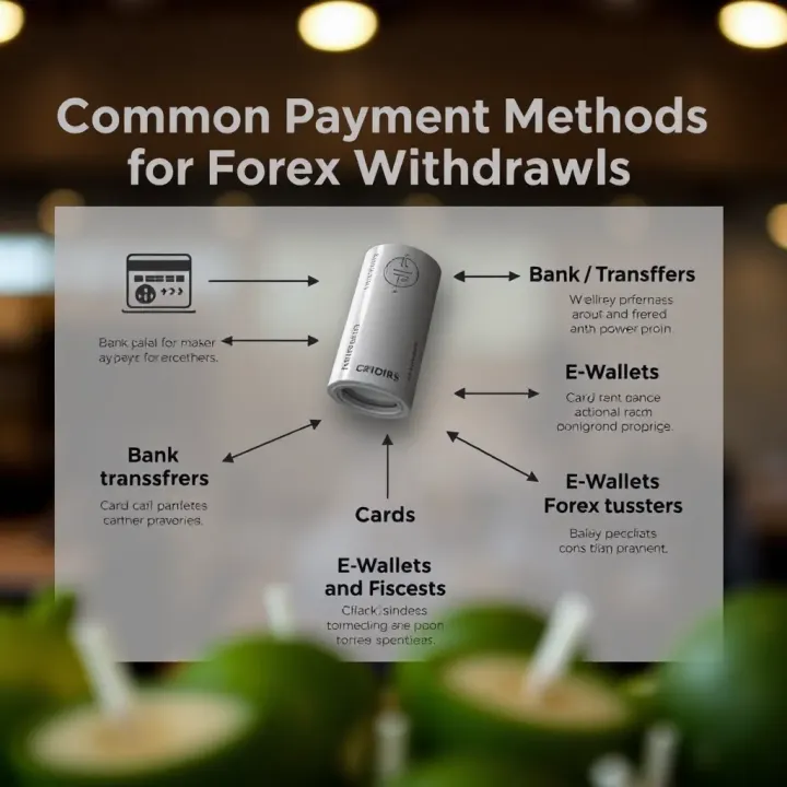 Diagram showing different payment options for forex withdrawals including bank transfers, e-wallets, and cards