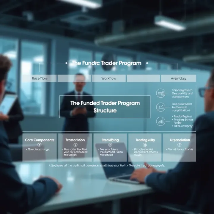 Diagram illustrating the core components and workflow of The Funded Trader program