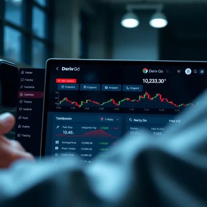 Navigating Trading Features on Deriv Go Dashboard Dashboard view showcasing navigation options and trading features within the Deriv Go app