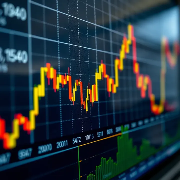 Graph showing upward and downward trends in a stock market index chart