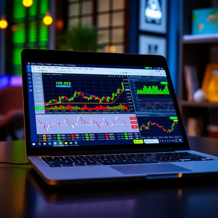 Navigating Index Trading Platforms for South African Investors Illustration of a laptop displaying index trading platforms with financial data