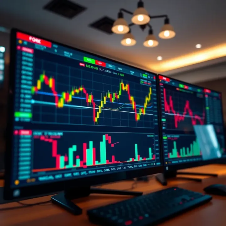 Digital interface displaying forex trading charts and regulatory certificates