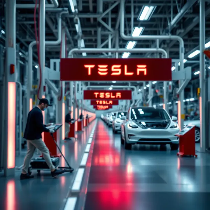Tesla factory assembly line showcasing advanced automotive manufacturing technology
