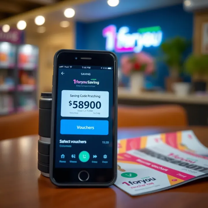 Discount vouchers and a smartphone displaying savings offers