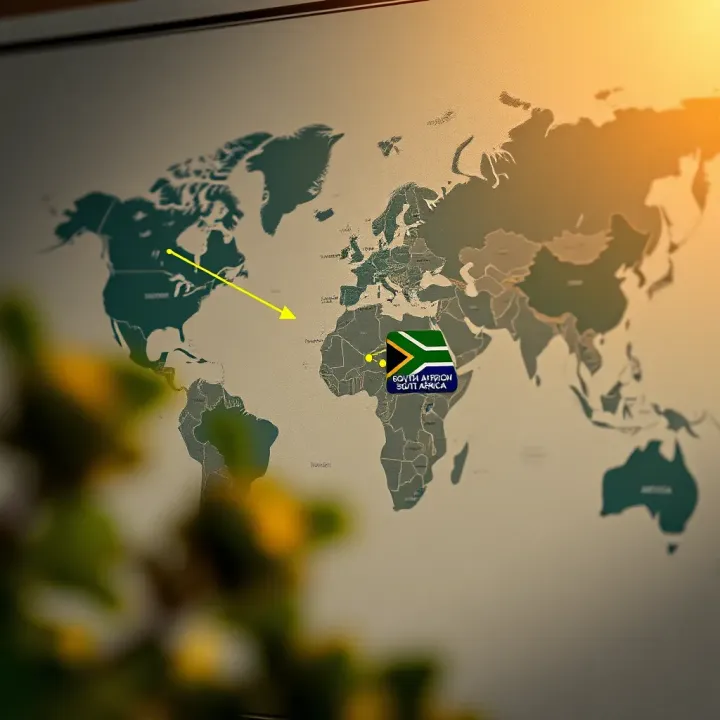 World map showing time zones with highlighted connection between New York and South Africa