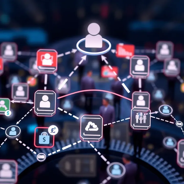 Illustration of affiliate marketing network showing connections between partners and revenue streams