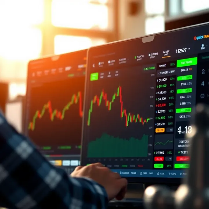 Screenshot of QuickTrade user interface displaying market trends and trading options