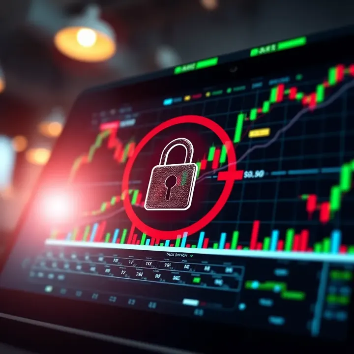 Visual representation of secure online trading with lock icon and digital charts