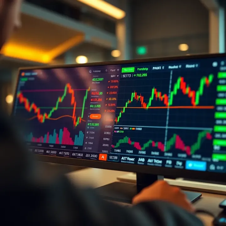 Digital trading platform interface showing charts and trading options