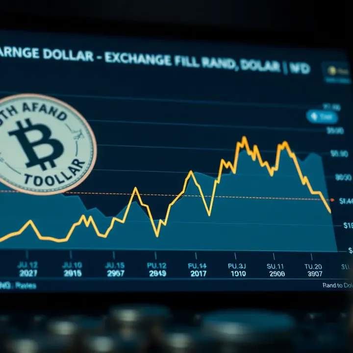 Graph showing exchange rate fluctuations between South African rand and US dollar over time