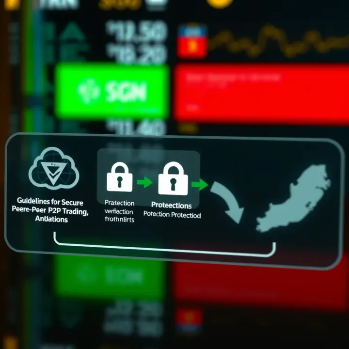 Illustration showing secure transaction flow with verification and protection symbols