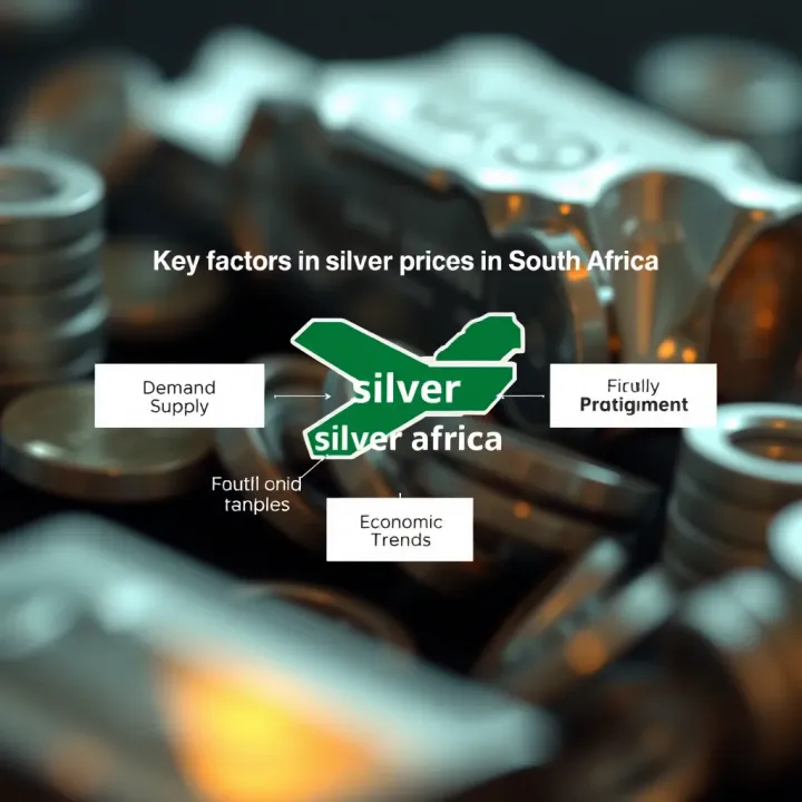 Diagram illustrating key factors affecting silver prices in South Africa including demand, supply, and economic trends